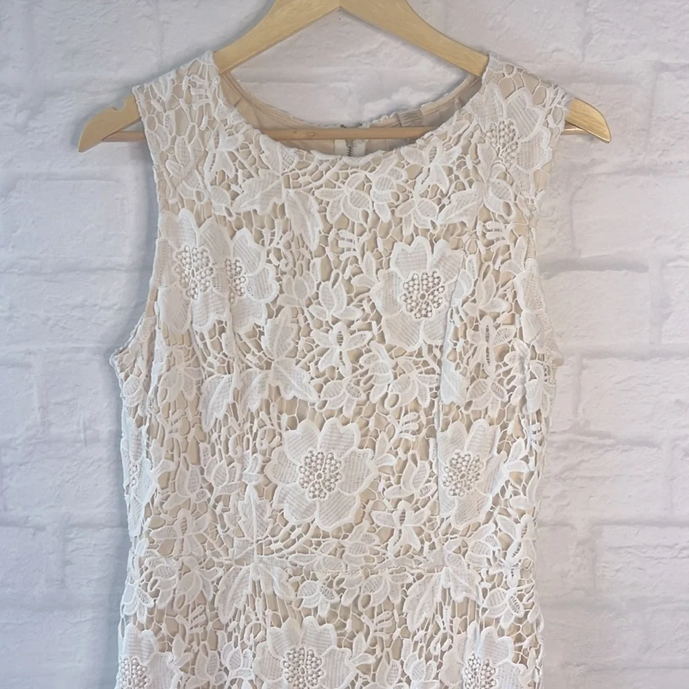 Loft Floral Cream Sleeveless Lace Shift Dress Size 8 Cream and Beige Lace